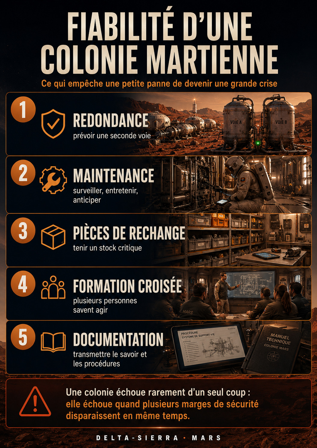 Fiabilité d’une colonie martienne : redondance, maintenance et résilience.