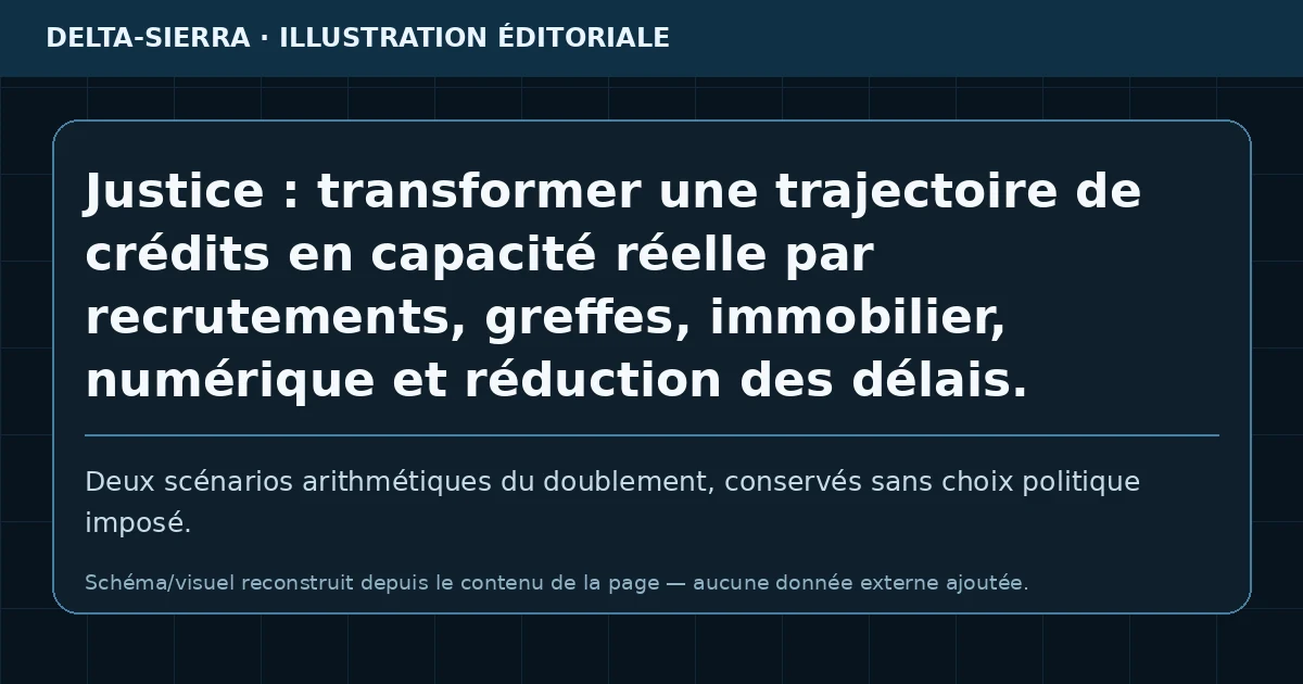 Justice : transformer une trajectoire de crédits en capacité réelle par recrutements, greffes, immobilier, numérique et réduction des délais.