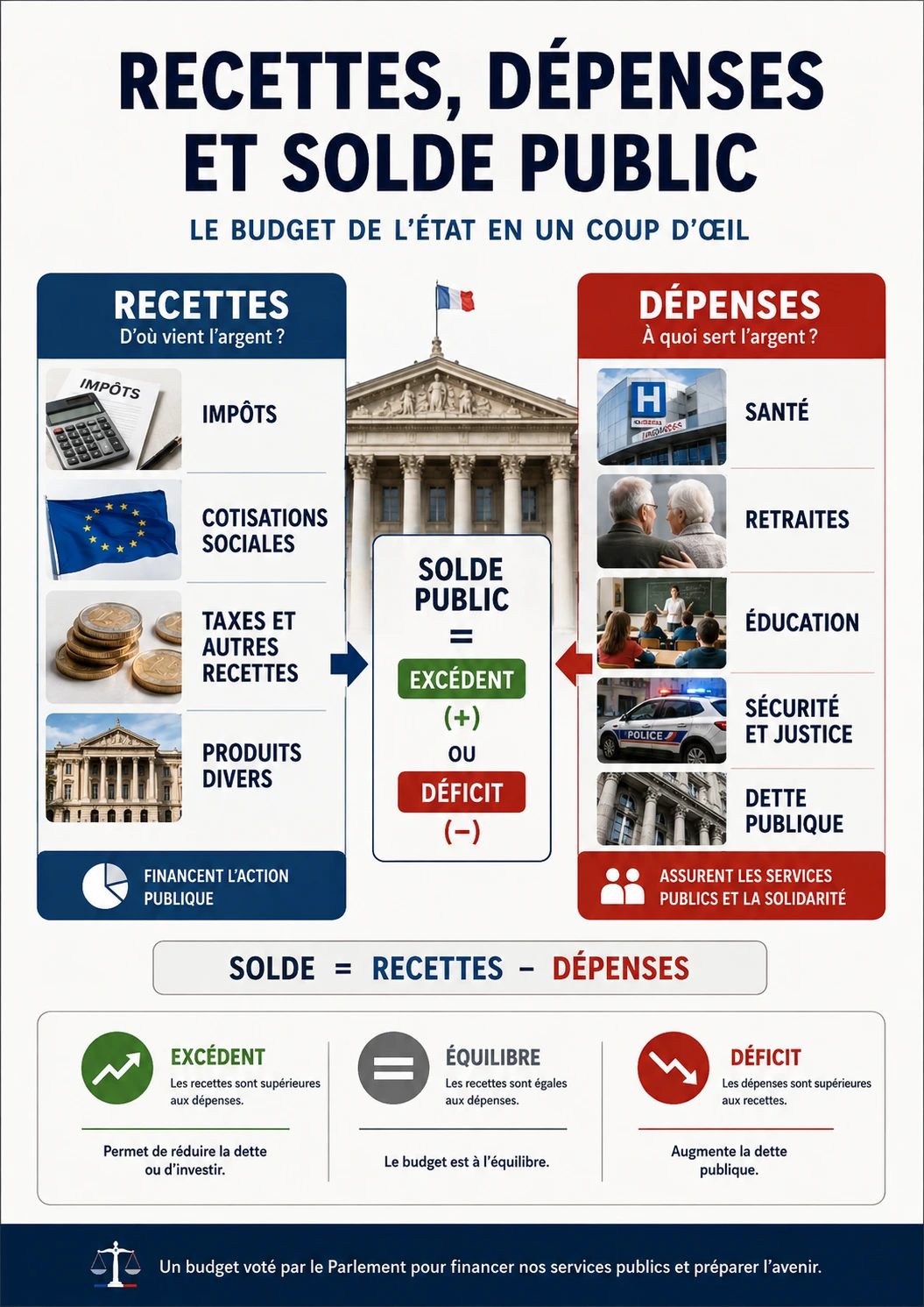 Recettes dépenses et solde public