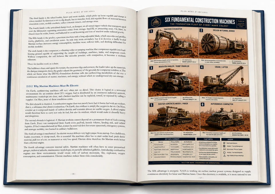 Construction machinery and industrial capacity adapted to Martian conditions.