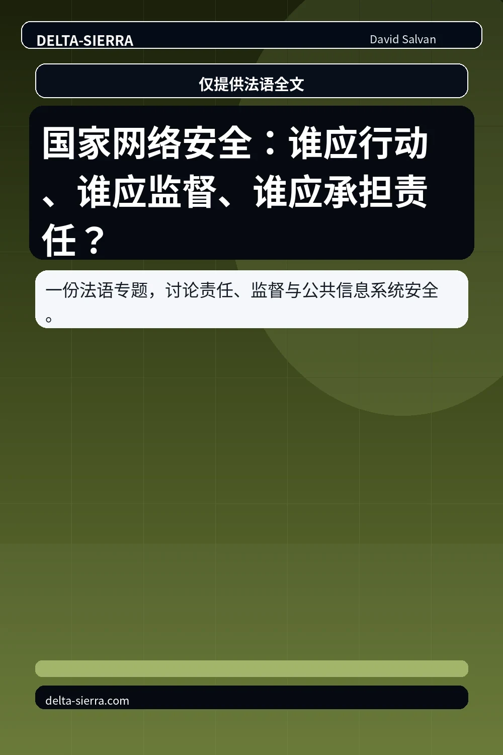 国家网络安全：谁应行动、谁应监督、谁应承担责任？