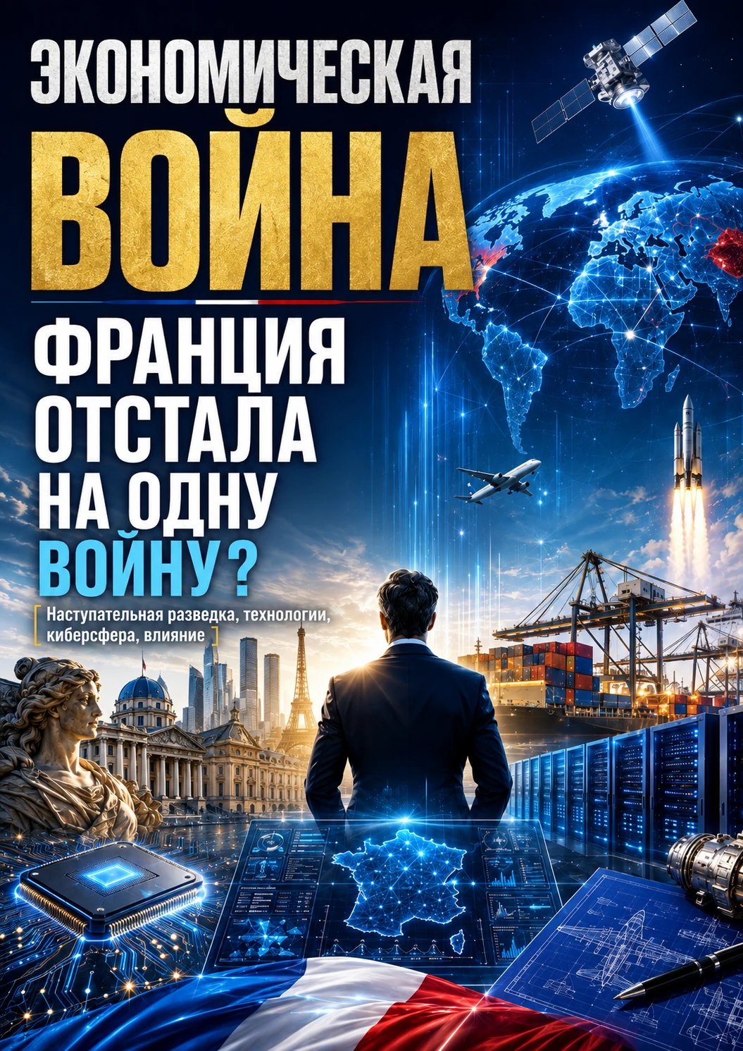 Редакционная иллюстрация экономической войны, технологической разведки и промышленной конкуренции Франции.
