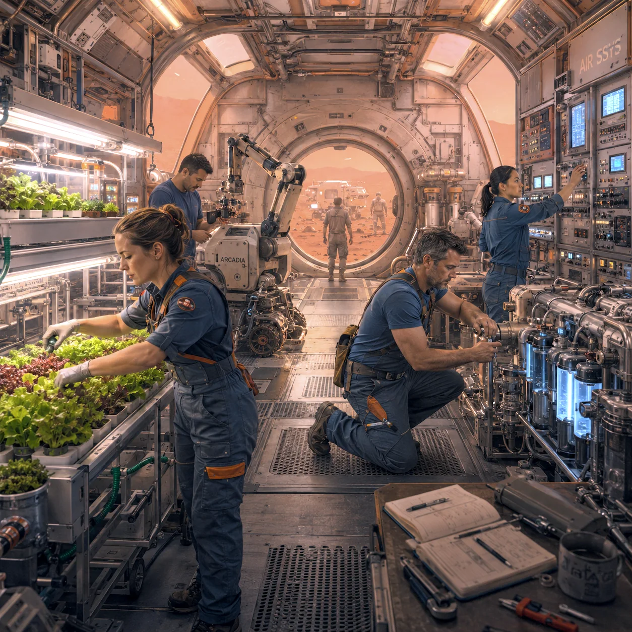 Growing food locally makes agriculture part of the life-support architecture, tied to water, power, reserves and the pace at which the settlement expands.