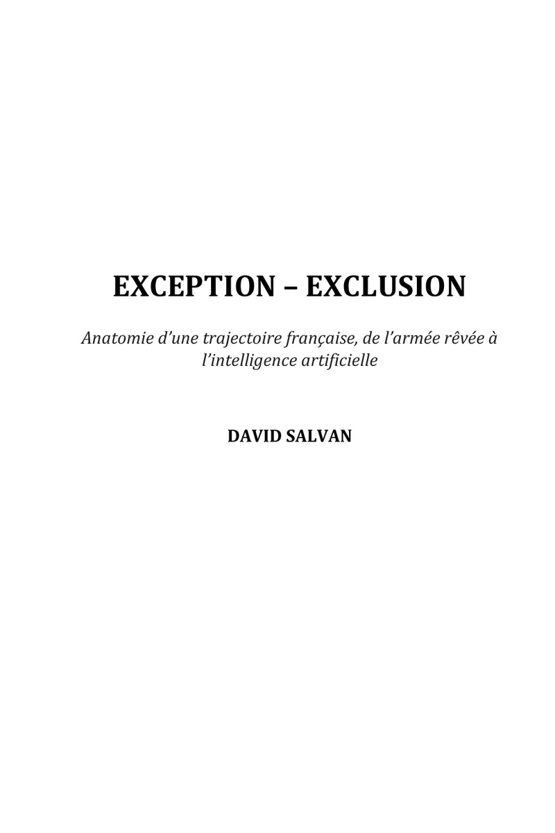 Page de titre du récit Exception – Exclusion de David Salvan