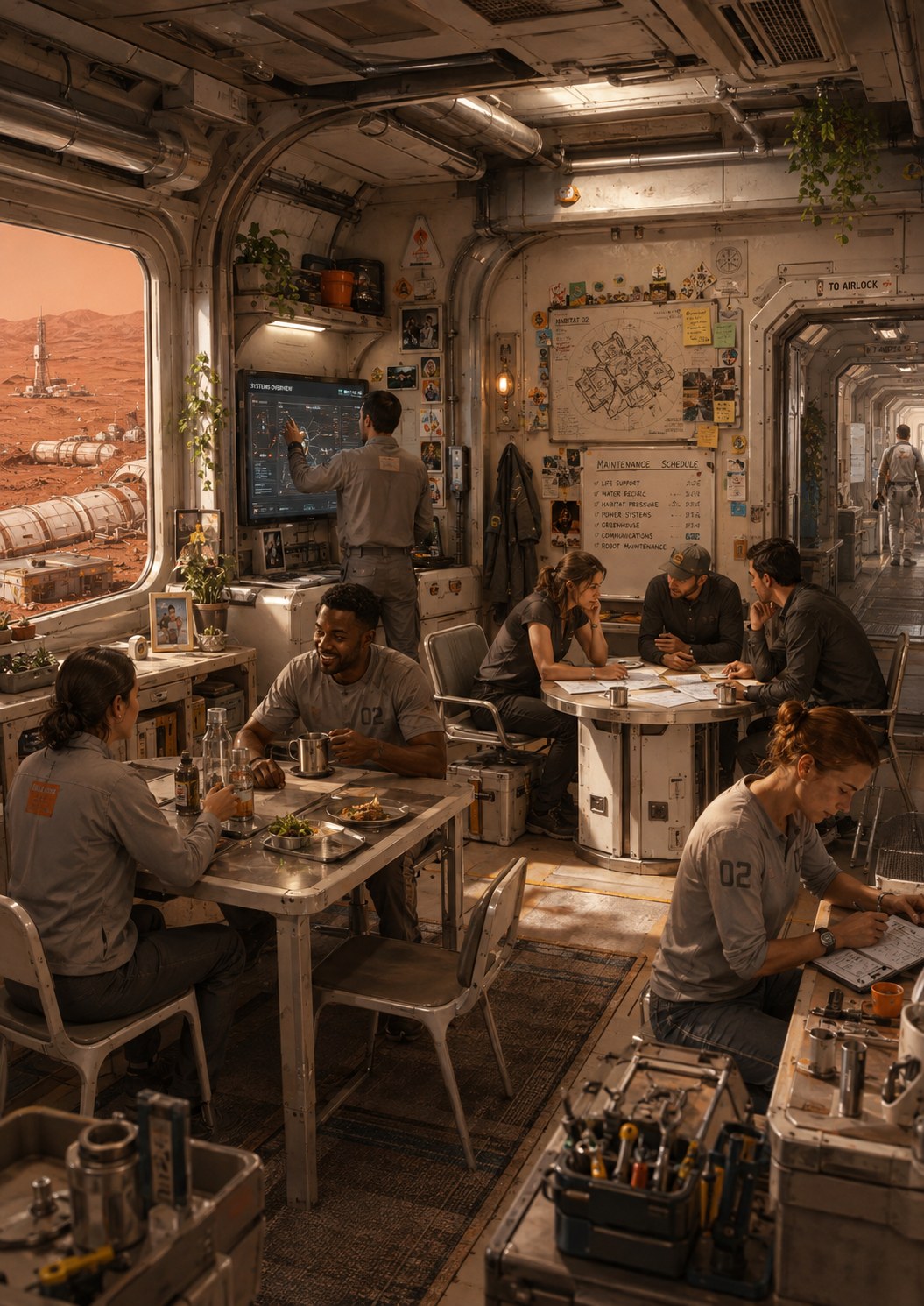 Interior of a protected Martian habitat