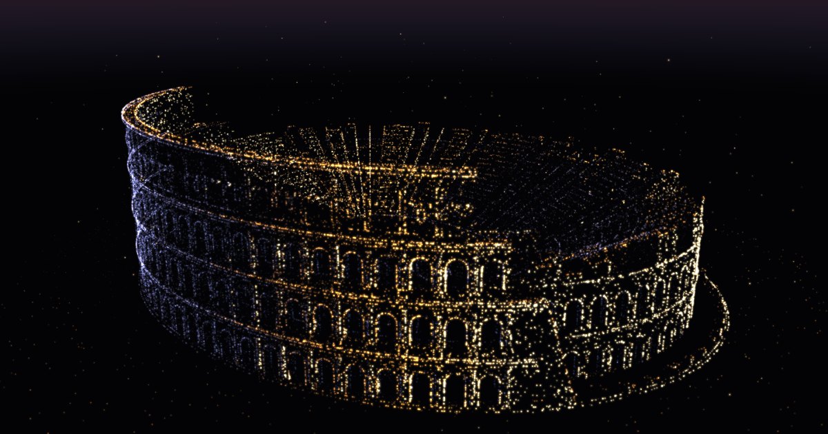 The Colosseum in golden points of light at sunset