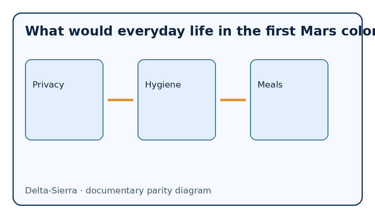 Documentary diagram: What would everyday life in the first Mars colony be like? — Privacy, Hygiene, Meals