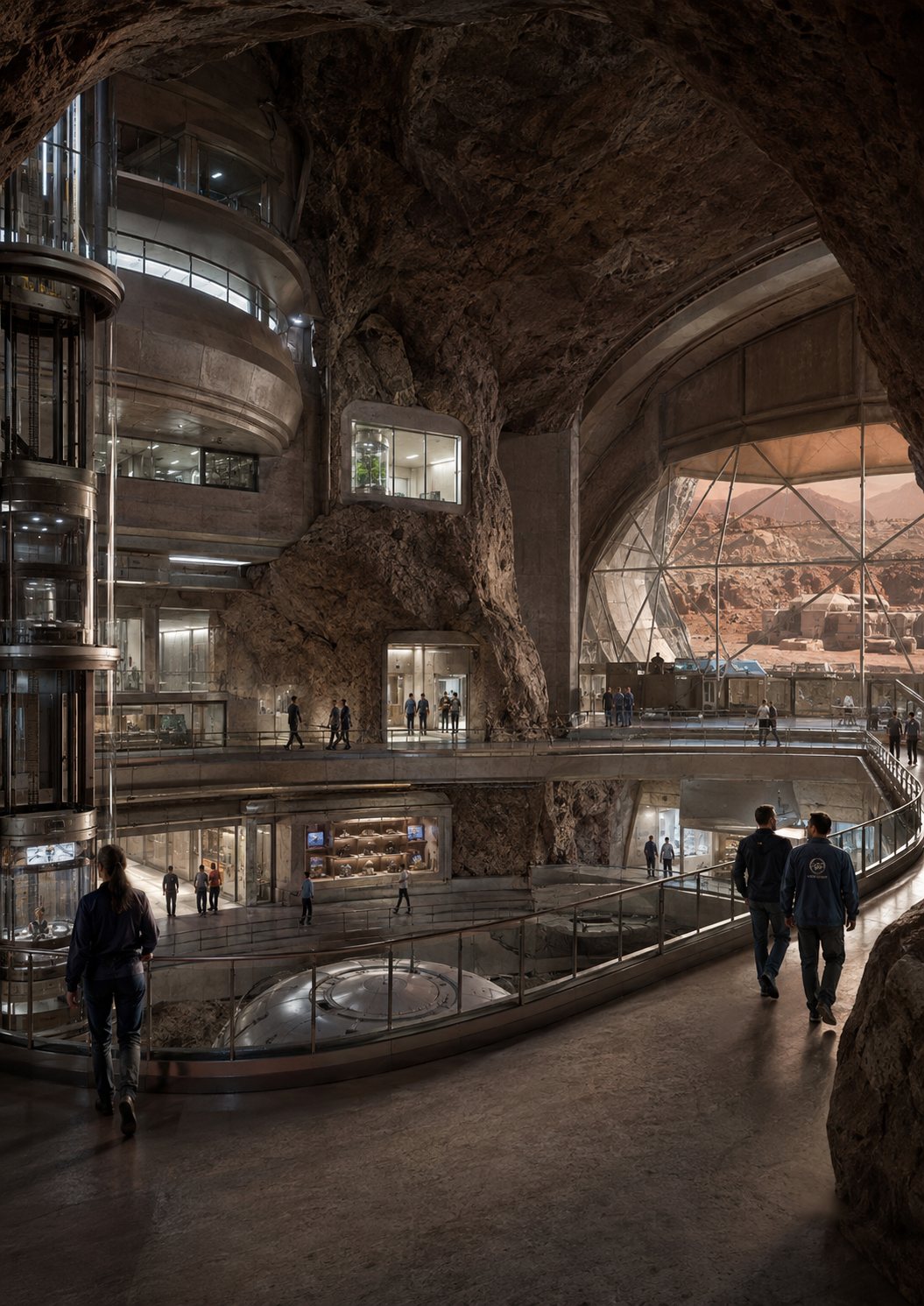 Integrated view of a future Martian settlement, combining habitats, power, mobility and surface infrastructure