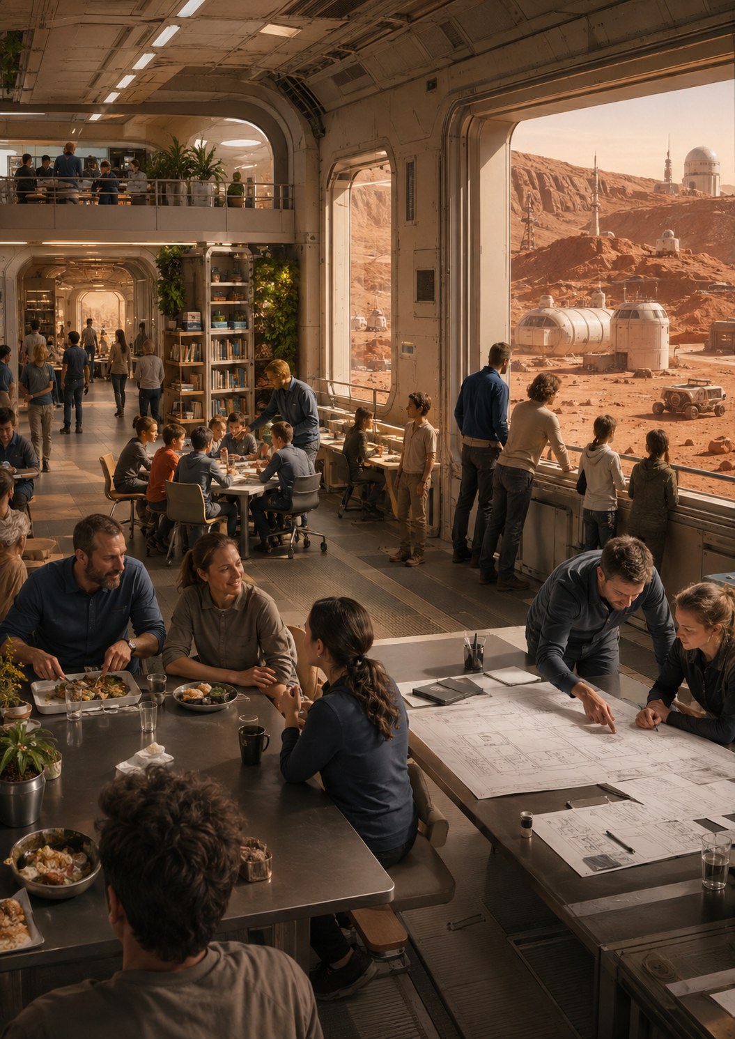 Greenhouse and shared interior space in a Martian settlement