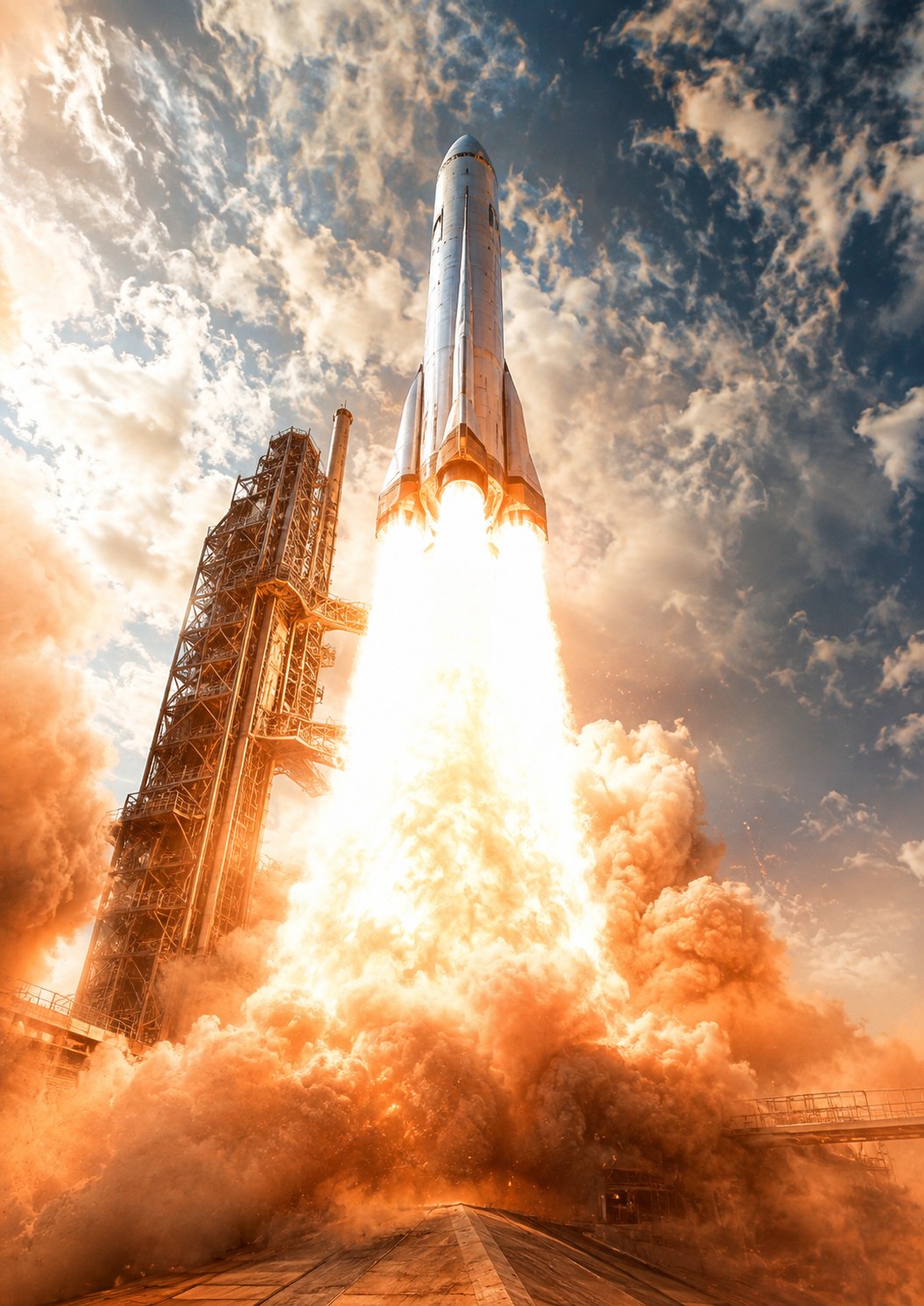 Rocket launching from a pad.