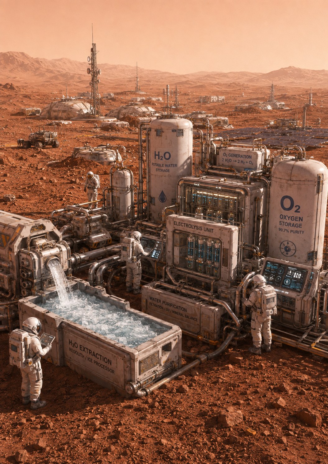 Installation prospective de production d’eau et d’oxygène sur Mars.