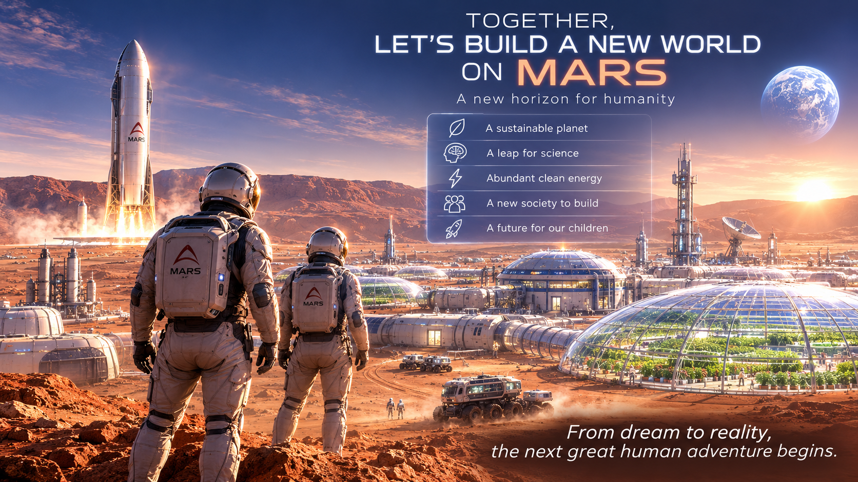 A long-term Martian settlement as a system of habitats, industry, agriculture and exploration.
