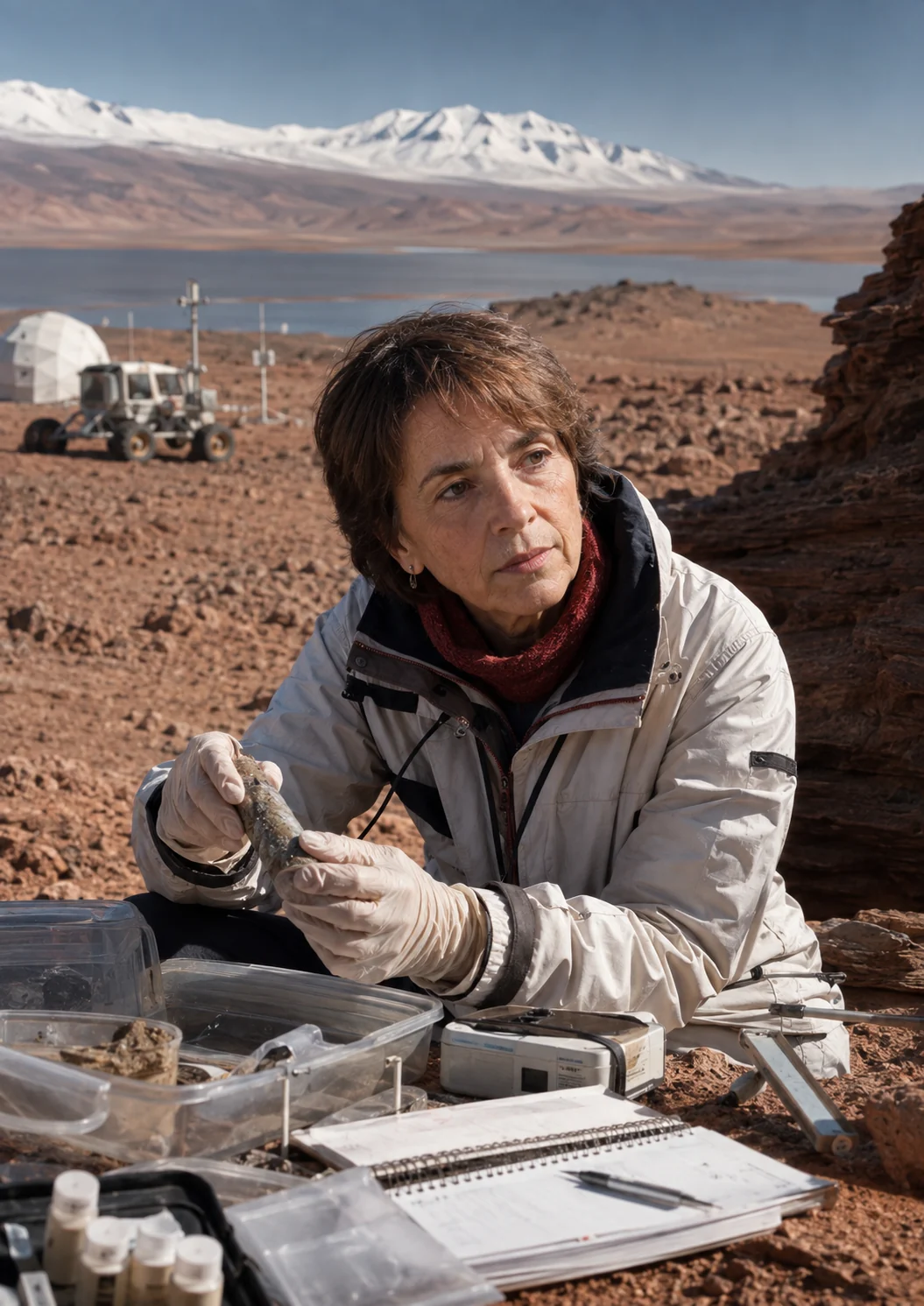 Nathalie Cabrol in a Mars-analog field setting focused on astrobiology.