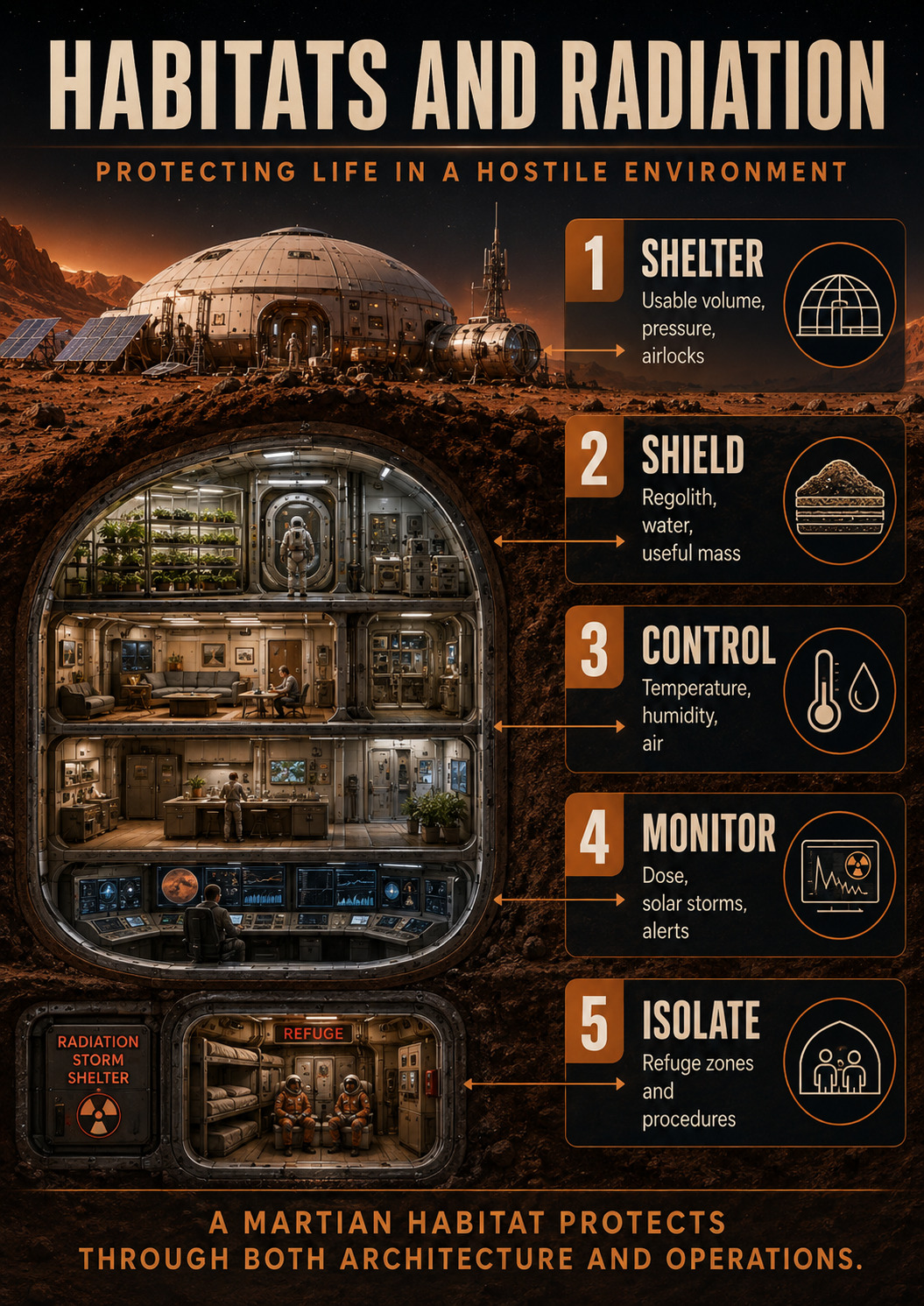 Underground habitat and natural shielding.
