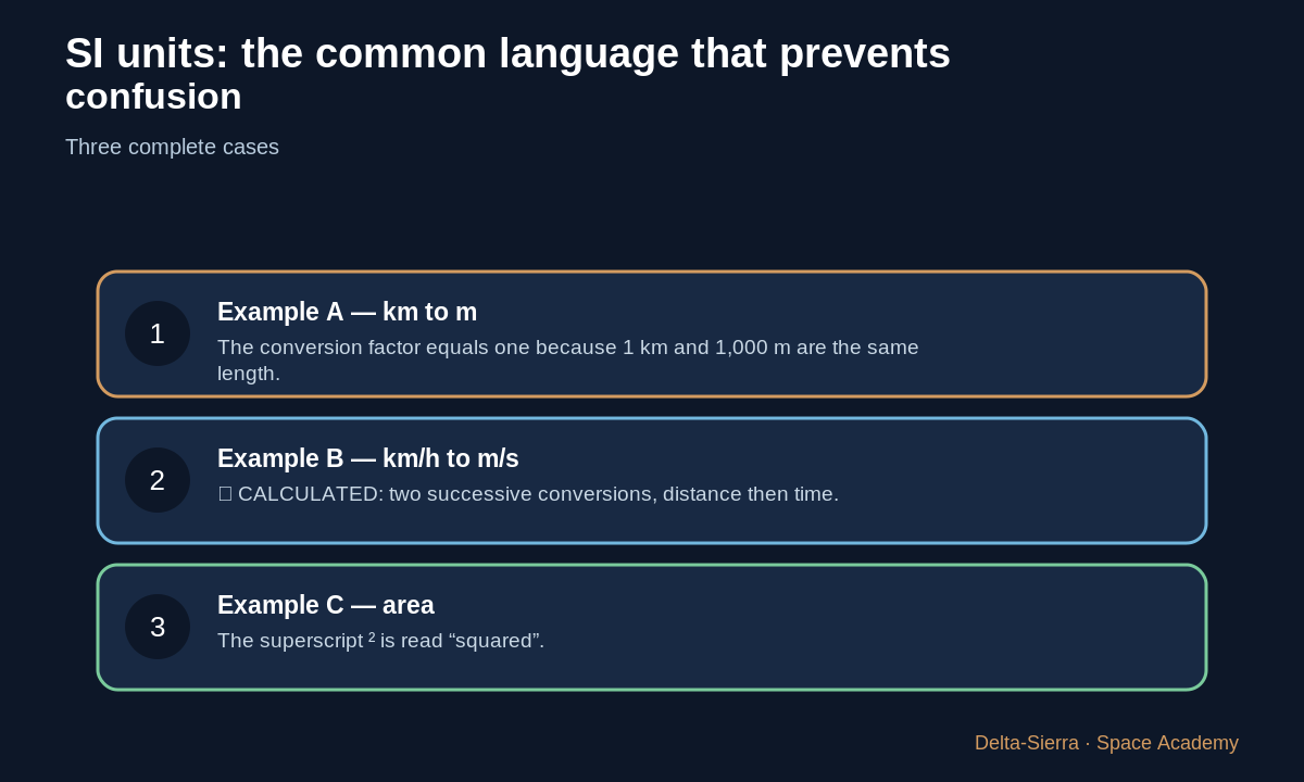 Three numerical examples using SI units
