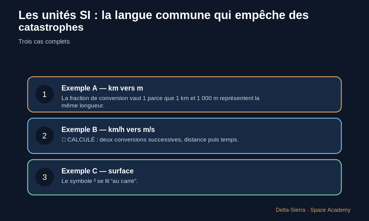 Trois exemples chiffrés sur les unités SI