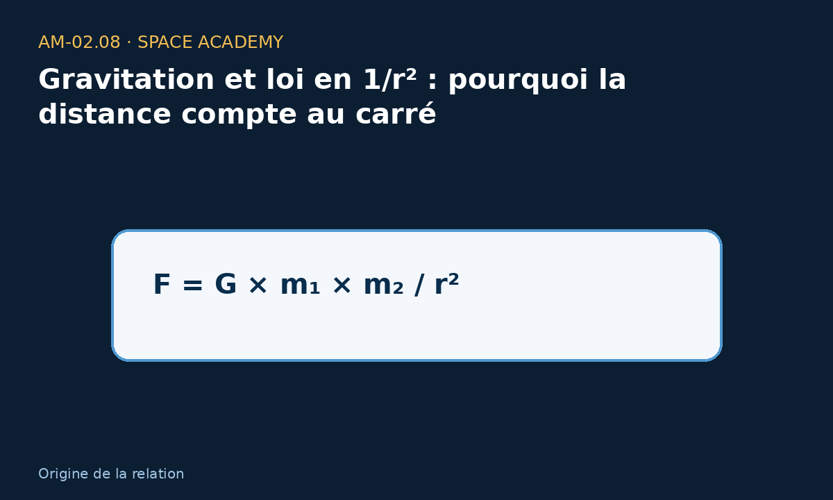 Schéma pédagogique 3 : 3 — D’où vient la relation ? — Gravitation et loi en 1/r² : pourquoi la distance compte au carré
