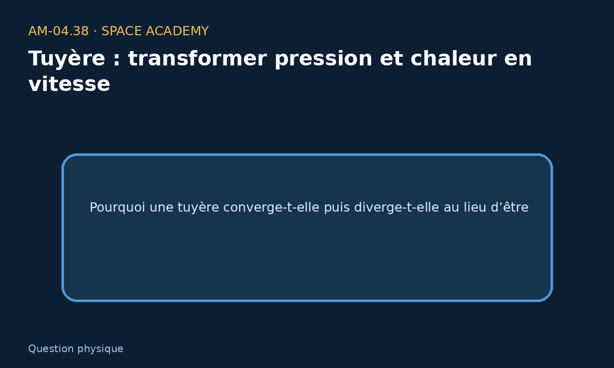 Schéma pédagogique 1 : 1 — La question physique — Tuyère : transformer pression et chaleur en vitesse