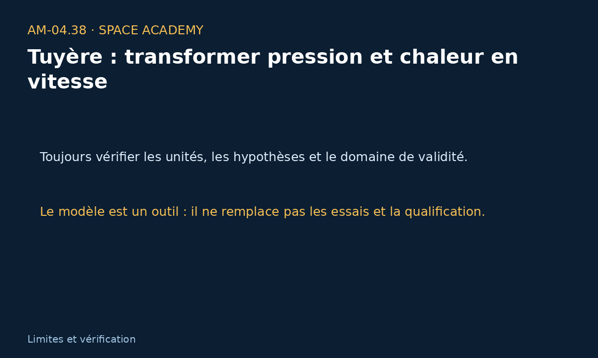 Schéma pédagogique 5 : 7 — Sensibilité, calcul inverse et contrôle du résultat — Tuyère : transformer pression et chaleur en vitesse