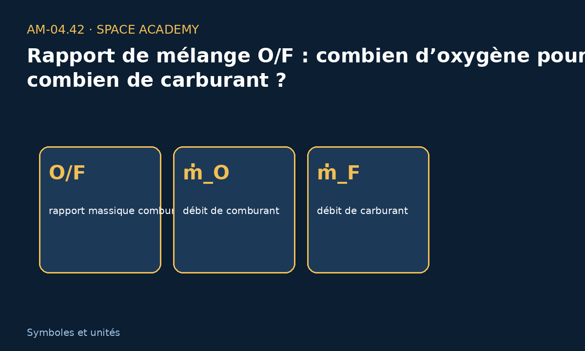 Schéma pédagogique 2 : 2 — Comment lire les symboles et les unités — Rapport de mélange O/F : combien d’oxygène pour combien de carburant ?